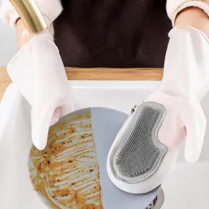 Guanti da Pulizia Impermeabili Con Spazzola Integrata Guanti in Silicone per Piatti Guanti Magici per Cucina Pulizia Domestica Donna