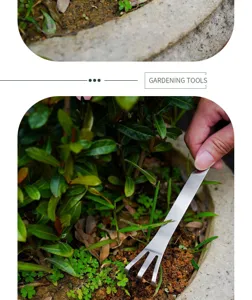 Herramienta de rastrillo de jardín de acero inoxidable, cultivador de tres púas bonsái.