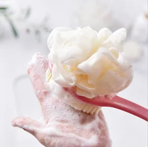 Long handle bath brush with shower sponge, 2-in-1 soft bristle body scrubber for back.