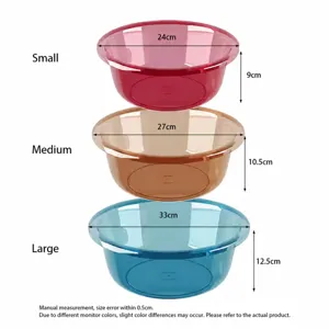 Transparent plastic washing basin set, durable thickened round foot wash tub for home and dorm.