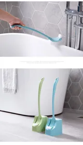 Set scopino per WC a manico lungo con supporto, spazzola curva per pulizia bagno.