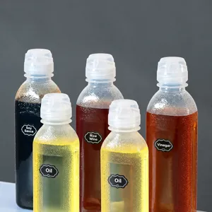 Set di 5 bottiglie d'olio in plastica, materiale PP5 per uso alimentare, dispenser a pressione.