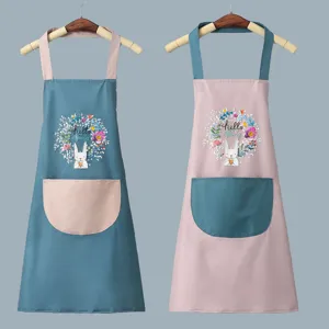 Waterdichte PVC Keukenschort Met Wischhanddoeken Schattig Cartoon Konijn Krans Print Kookslabbetje Voor Vrouwen Mannen Thuis Koken