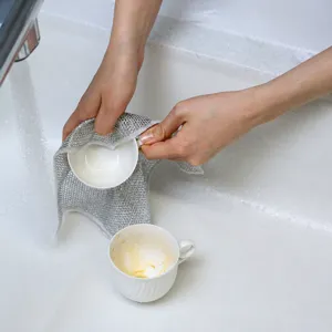 Silver wire dishwashing cloth kitchen cleaning rag anti-oil mesh scrubber for pans pots