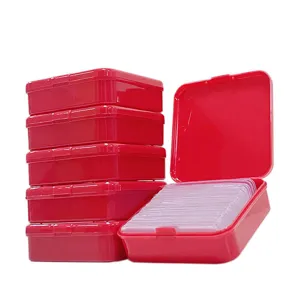 Rote Kunststoff-Aufbewahrungsbox mit Deckel, stapelbarer Kartenhalter-Organizer.