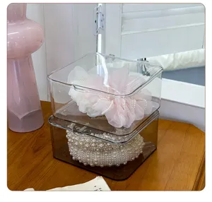 Clear acrylic flip-lid storage box for cosmetics and accessories, dustproof design