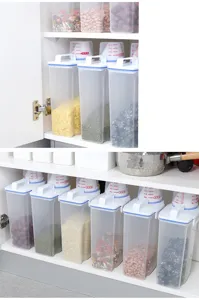 Contenedor de almacenamiento de arroz sellado de plástico estilo japonés con medidor.