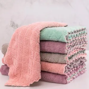 Double-Sided Thickened Coral Fleece Kitchen Cleaning Cloth High Absorbent Non-Stick Oil Dish Towel Lint-Free Washing Rag For Home