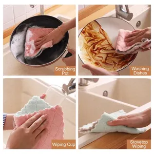 Thick double-sided absorbent coral fleece cleaning cloth for kitchen dishes and counters