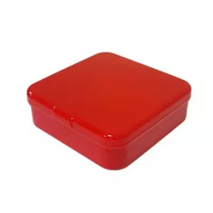 Red square plastic storage box with lid, durable and practical for home or office organization.