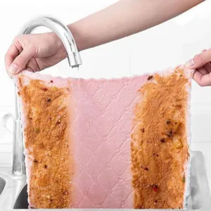 Double-sided thickened coral fleece dishcloth for kitchen oil removal and cleaning
