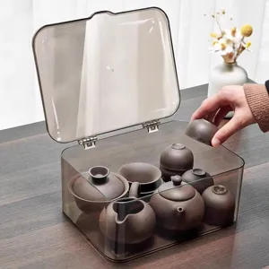 Clear acrylic flip storage box, dustproof cosmetic and desktop organizer with lid.