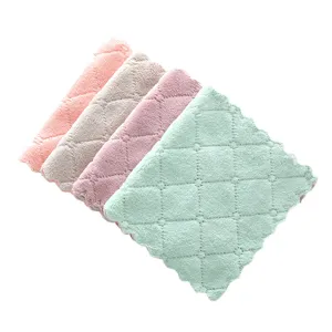Absorbent thickened coral fleece cleaning cloths for kitchen dishwashing, set of 4