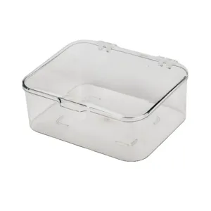 Clear acrylic storage box with flip lid, dustproof cosmetic organizer for home use.