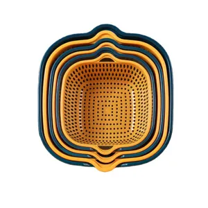 Ensemble de paniers égouttoirs de cuisine en plastique, passoire double empilable pour fruits.
