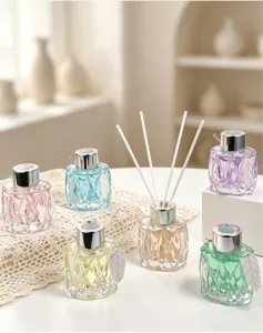 Diamantmuster Glas Reed Diffusor Flasche, Heim Duft Aromatherapie Set, elegante Dekoration.