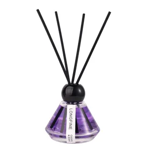 Crystal stone reed diffuser featuring purple liquid in an elegant glass bottle for home and office.