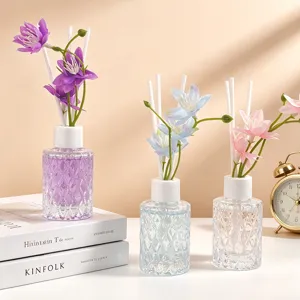 Blumiger Raumdiffusor Mit Künstlicher Blume Diamantschliff Glasflasche Ätherisches Öl Aroma Für Schlafzimmer Deko