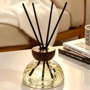 Aromatherapy Glass Diffuser Bottle With Wooden Lid And Reed Sticks Long Lasting Home Fragrance For Bedroom Bathroom