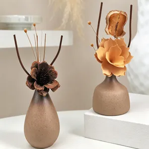 Retro Zen Keramik Aroma Diffusor Set mit Trockenblumen fuer stilvolle Heimdekoration innen