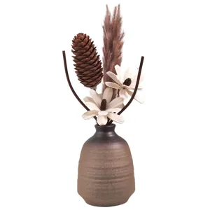 Antikes Zen Aroma Diffusor Set mit Trockenblumen, Zapfen und Keramikvase für die Heimdekoration.
