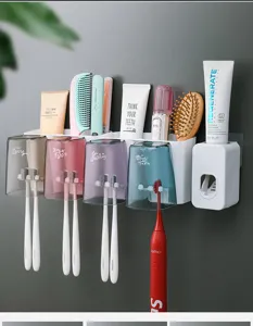 Set de soporte para cepillos de dientes de pared, organizador de baño con tazas y dispensador.