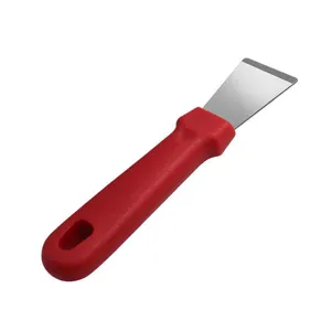 Lame en acier inoxydable spatule de nettoyage de cuisine vue détaillée poignée rouge