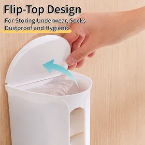 Wall mounted underwear storage box for wardrobe, punch free socks organizer with lid.