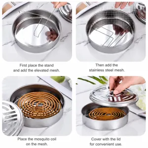 Stainless steel mosquito coil holder box with lid, fireproof ash tray for home use indoor outdoor.