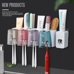 Porta Cepillos de Dientes de Pared Sin Perforar Tazas Exprimidor Automático de Pasta de Dientes Organizador de Baño