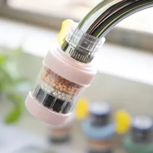 Pink kitchen faucet water filter, 6-layer filtration splash-proof tap water purifier variant.