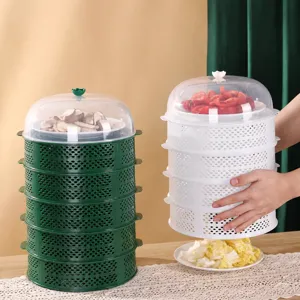 Mehrschichtige Ausgehöhlte Lebensmittelabdeckung Staubdichte Geschirr Aufbewahrung Regal Plastik Gemüseteller Abdeckung Küchenzubehör