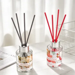 Duftstäbchen Set rauchfrei mit Glasflaschen und Blumenetiketten für Zuhause und Büro.