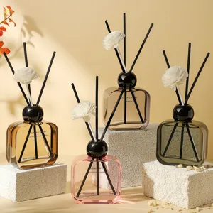 Decorative Colorful Flat Glass Bottle Reed Diffuser Long Lasting Home Fragrance Air Freshener With Rattan Sticks