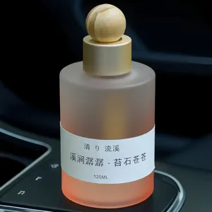 Car air freshener bottle with wooden bead cap, gradient frosted glass aroma diffuser for auto
