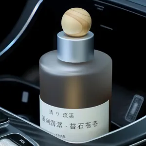 Car aromatherapy diffuser bottle with wooden ball cap, long-lasting car air freshener fragrance.