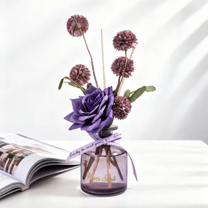 Purple rose ball chrysanthemum flameless reed diffuser set for home bedroom living room decor