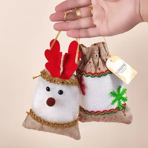 Christmas Burlap Sachet Gift Bag Reindeer Snowflake Hanging Ornament Wardrobe Aroma Bag