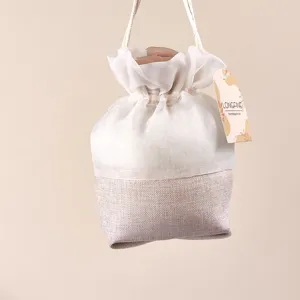 Hanging wardrobe sachet bag with white mesh and linen bottom, fresh floral aroma detail.