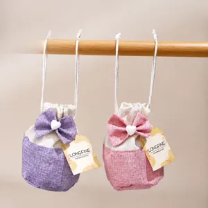 Cotton linen bow sachet hanging wardrobe closet aromatherapy car air freshener bag.