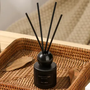 Black ribbed reed diffuser 50ml, elegant home fragrance decor for bedroom and bathroom.