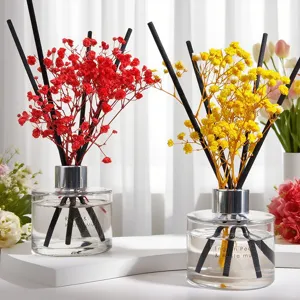 Difusor de Aroma en Botella de Vidrio Con Flores Secas y Varillas de Ratán Ambientador Duradero Para el Hogar Sala de Estar Dormitorio