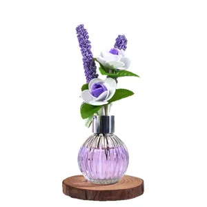 Rosen Lavendel Blumenarrangement Glas Aromatherapie Flasche mit Holzsockel für Raumduft