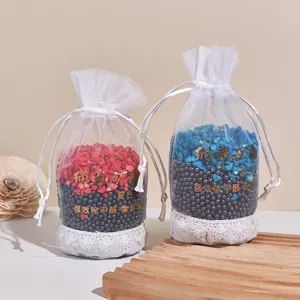 Nano mineral crystal air freshener sachet for car odor removal in white organza bags