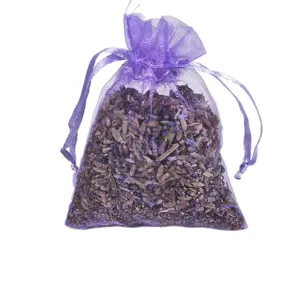 Lavender dried flower sachet in purple mesh bag for wardrobe, car and home aromatherapy.
