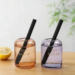 Minimalist reed diffuser glass bottle set for home indoor fragrance and hotel decoration.