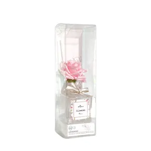 Rose flower aroma diffuser set with glass bottle and gift box for home decor and gifts