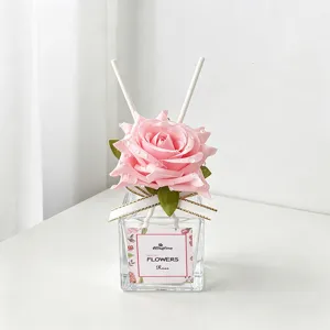 Pink rose reed diffuser glass bottle home flameless aromatherapy floral ornament gift