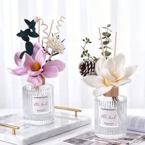 Garden Series Glass Bottle Reed Diffuser Artificial Flower Floral Aroma Air Freshener For Home Bedroom Living Room