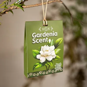 Gardenia scented sachet hanging air freshener for wardrobe, closet and home fragrance use.
